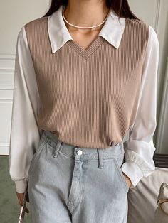 Multicolor Casual Collar Long Sleeve Fabric Colorblock  Embellished Medium Stretch  Women Clothing Easy Trendy Outfits, Really Cute Outfits, Casual Style Outfits, Casual Blouse, Lantern Sleeves, College Outfits, Long Sleeve Casual, Classy Outfits