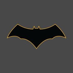 the batman symbol is shown in yellow and black on a gray background with an orange outline