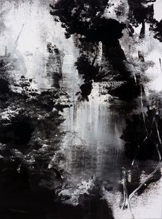 a black and white painting with trees in the background