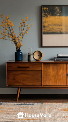 Complete your mid century modern living room with a chic sideboard that combines functionality and style effortlessly. With options that showcase clean lines, rich wood tones, and iconic designs, these pieces provide storage with flair and make a timeless statement in your space. Perfect for those who love retro vibes! Curved Floor Lamp, Mid Century Planter, Geometric Pattern Rug, Sideboards Living Room, Mid Century Modern Living, Mid Century Modern Living Room, Wooden Sideboard, Wood Tones, Mid Century Modern Design