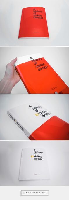 three different views of an orange book with writing on it