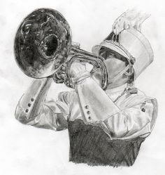 a drawing of a man playing a trumpet