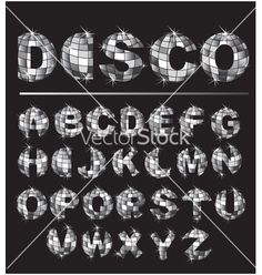 disco font and numbers with chrome effect on black background stock photo, clipping to use for