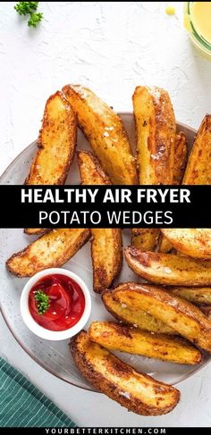 healthy air fryer potato wedges with ketchup on the side