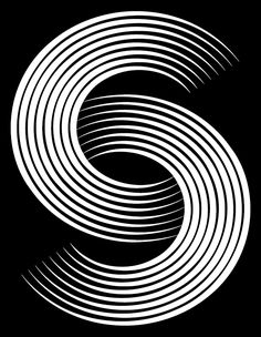 the letter s is made up of white lines on a black background, and it appears to be distorted