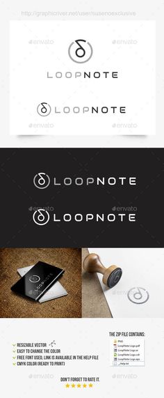 the logo for loopnote is shown in three different colors and font styles, including black