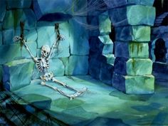 a painting of a skeleton dancing on stage