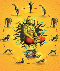 an image of a man doing yoga in the middle of a circle with many different poses