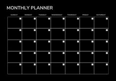 a black and white calendar with squares on the front, month planner for march to december