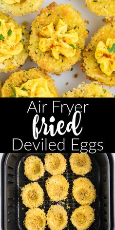 air fryer fried deviled eggs with text overlay