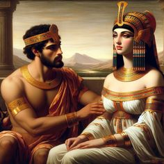 an egyptian man and woman sitting next to each other