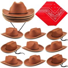 PRICES MAY VARY. Cowboy Costume for Boys: what you will receive are 10 pieces of kid cowboy hats in brown color, and 10 pieces of cowboy paisley bandanas in red, the cowboy hat and bandana are suitable for most styles and personalities, your child will stand out from the crowd Reliable Material: our brown cowboy hat is made of quality felt material, lightweight and comfortable, won't weigh your head down, and the paisley cowboy bandanas are made of polyester, soft, breathable, skin friendly, not Birthday Masquerade Party, Kids Cowboy Hat, Toddler Cowboy Hat, Cowboy Cosplay, Cowboy First Birthday, Cowboy Themed Birthday Party, Kids Cowboy Hats, Cowboy Bandana