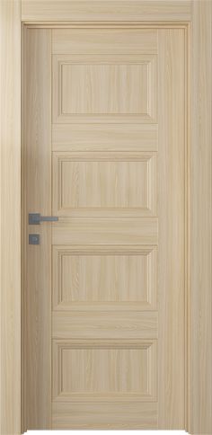 the door is made of wood and has metal handles on each side, along with a white background