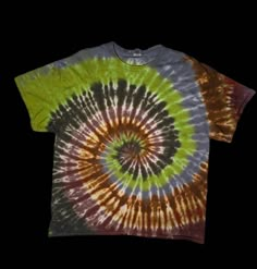 Brown and green earthy tie dye spiral!  This item is MADE TO ORDER ! This means that it will likely look slightly different than the one pictured, because no two tie dyes are exactly the same! The same colors and design will be used of course:) SIZES OFFERED  *All T-shirt designs are available in sizes small, medium, XL , 2XL , and 3XL .  *If you need a size that is not offered , or want a design in a child's size, feel free to message me!  *If want the design in a long sleeve, message me before Brown Tye Dye, Earthy Tie Dye, Brown Tie Dye Shirt, Earthy Fits, Grunge Washed Tie Dye T-shirt, Tie Dye Spiral, Spring Hippie Tie-dye Tops, Grey Tie, Grey Tie Dye