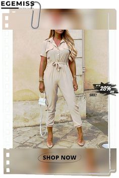 Women's Trousers Casual Lapel Buckle Printed One-piece Pants Long Pant Jumpsuit, Suit Jumpsuit, Jumpsuits And Romper, Long Jumpsuits, Printed Jumpsuit, Womens Basic, Jumpsuit Fashion, Simple Dresses, Trousers Women