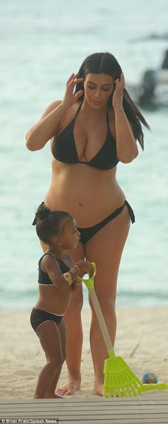 Kim Kardashian and North West sport matching bikinis in St Barts | Daily Mail Online Matching Bikinis, Kim Kardashian And North, Kim And North, Kardashian Kids, Jenner Family, Pregnant Celebrities