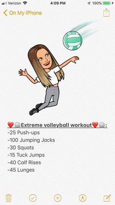 an animated girl is playing volleyball on her iphone screen, with the text extreme volleyball workout