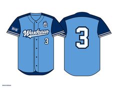 a baseball jersey with the number 3 on it, and an image of a team's uniform