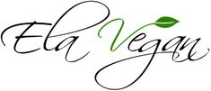 the word ela vegan written in cursive writing with a green leaf