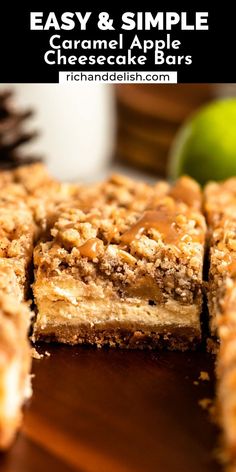 These caramel apple cheesecake bars have a graham cracker crust, cheesecake filling, cinnamon apples, crumble topping, and caramel drizzle. Eggless Breakfast Ideas, Autumn Bakes, Graham Cracker Crust Cheesecake, Holiday Recipes Christmas Desserts, Apple Cheesecake Bars, Caramel Apple Cheesecake Bars, Christmas Main Dishes, Cherry Crisp, 3 Ingredient Desserts