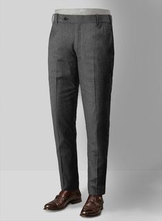 Reda Flannel Charcoal Wool pants do not get you to retire from modern fashion and are worth investing in to match your high standards. Crafted from 100% wool, our Super 110's wool pants featuring a gray hue go from being king to being more relaxed, timeless, and trendy, leaving a ton of room for you to add your flair. Our pants are an excellent choice for meetings and informal occasions. 
 
 Look Includes  Reda Flannel Charcoal Wool Fabric  Cross Pocket  Flat Front  Two Welted Back Pockets on Tr Gray Wool Pants With Welt Pockets, Semi-formal Gray Tapered Leg Pants, Gray Flat Front Pants For Business Casual, Elegant Gray Wool Pants, Elegant Gray Wool Bottoms, Gray Business Bottoms For Fall, Tailored Gray Wool Bottoms, Gray Wool Business Casual Pants, Gray Wool Pants For Business Casual