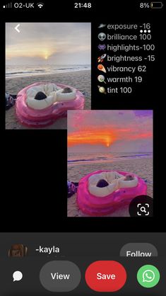 two pictures of an inflatable float on the beach