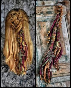 Norse Hair Beads, Hairwrap Extension Diy, Bohemian Locs Styles, Boho Hair Wrap Tutorial, Decorated Dreadlocks, Hippy Hair, Boho Hair Wrap, Graduated Bob Haircuts, Graduated Bob