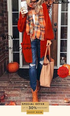 Loose Lantern Sleeve Orange Knitted Coat Chic Fall Cardigan, Chic Acrylic Fall Cardigan, Chic Knitted Sweater Coat For Fall, One Size Knit Outerwear For Fall, Chic One Size Sweater For Fall, One Size Knit Sweater Coat For Fall, Casual Acrylic Sweater Coat For Fall, Non-stretch Knit Outerwear For Fall, Chic Non-stretch Fall Cardigan