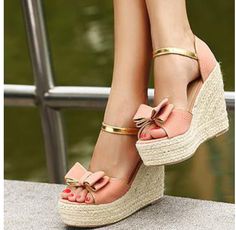 Wedges Wedged Sandals, Hak Tinggi, Wedge Wedding Shoes, Awesome Outfits, Pink Sandals, Crazy Shoes, Pretty Shoes, Shoe Obsession, Dream Shoes