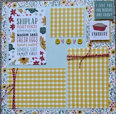 a scrapbook with yellow and white plaid paper