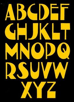 the alphabet is yellow and black with white letters