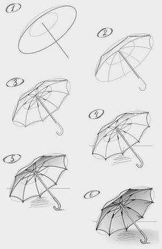 four umbrellas are shown in different positions