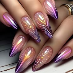 Lines Nails, Purple Nail Design, Elegant Touch Nails, Yellow Nail Art, Nail Tip Designs, Crazy Nail Art, Chrome Nail Art, Romantic Nails, Elegant Nail Designs