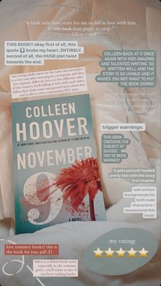 an advertisement for a book called collie hoover november 6, 2009 with information about the author's novel