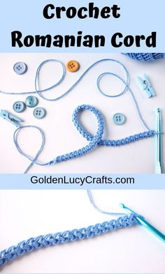 the crochet roman cord is being used to make a necklace with buttons and yarn