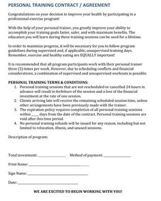 a sample training contract form is shown