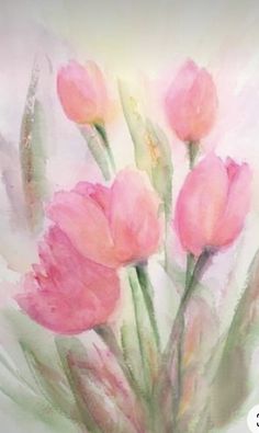 watercolor painting of pink flowers on white background