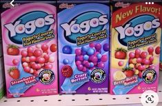 yogurt flavors are on display in a store