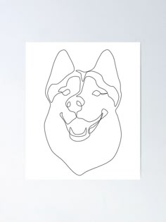 a black and white drawing of a dog's face with its tongue out poster