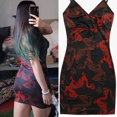 Nwot From Amazon H&m Black V-neck Mini Dress, H&m Black V-neck Dress, Gothic Red Summer Mini Dress, Red Gothic Mini Dress For Summer, Red Gothic Dress For Summer, Red Gothic Dress For Spring, Red Gothic Spring Dresses, Red Fitted Gothic Mini Dress, Fitted Red Gothic Mini Dress