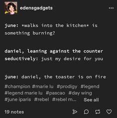 the text on the phone says, june walks into the kitchen is something burning?