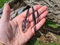 Natural quartz point macramé necklace wrapped in black waxed cord. The necklace is completely adjustable with two sliding knots so you wont have to worry about it dangling over your face in downward dog. Quartz offers high energy vibrations harmonizing one with the higher self. Opens and connects to all charkas. This crystal can also help with releasing energy blockages and can bring the body into balance. Crystal's are charged on a fullmoon and cleansed with water from my local well. This piece is associated with all chakra's and vibrates positive energy. Crystal width and length -1.5 cm width x 3.5 cm length. Handcrafted by myself as part of ThePranaProject. Feel free to message me, Love and light, Prana Keith. Clear Quartz Point, Healing Necklace, Sliding Knot, Les Chakras, Macrame Necklace, Spiritual Jewelry, Quartz Points, Love And Light, Clear Quartz