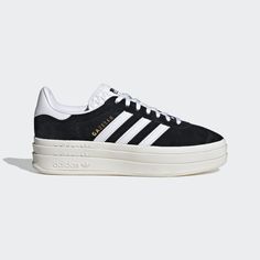 adidas Gazelle Bold Shoes - Black | Unisex Lifestyle | adidas US Black Platform Adidas, Shoes For Going Out, Platform Gazelle Adidas, Platform Adidas Gazelle, Gazelle Bold Shoes Outfit, Adidas Gazelle Platform, Platform Gazelle, Gazelle Platform, Adidas Platform Sneakers