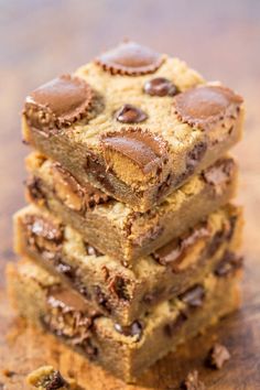 chocolate chip cookie bars stacked on top of each other