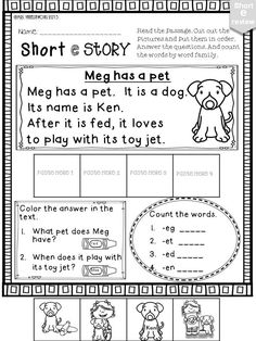 the worksheet for short story with pictures and words to help students learn how to read