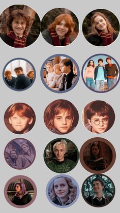 the many faces of harry potter are shown in this circle photo, which shows her and her friends