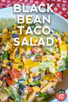 black bean taco salad in a white bowl