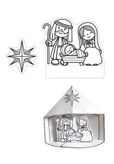 an origami nativity scene with the birth of jesus