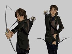 a drawing of a person holding a bow and arrow in one hand and another with an arrow in the other