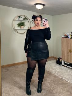 Cute winter outfit + fall outfit + outfit is link below!! Plus Size Tights Outfit, Plus Size Sweater Outfits, Plus Size Bar Outfit, Plus Size Night Out Outfit Clubwear, Plus Size Mini Skirt Outfit, Plus Size Skirt Outfits, Plus Size Club Outfits Night Out, All Black Party Outfit, Plus Size Going Out Outfits